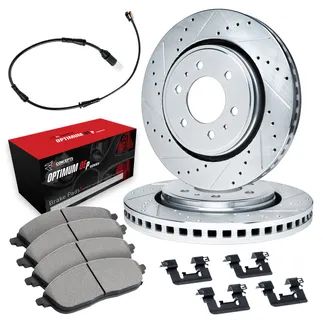 R1 Concepts WGUS1-40005 Drilled & Slotted Silver Rotor Set W/ Optimum OEp Pads & Hdw